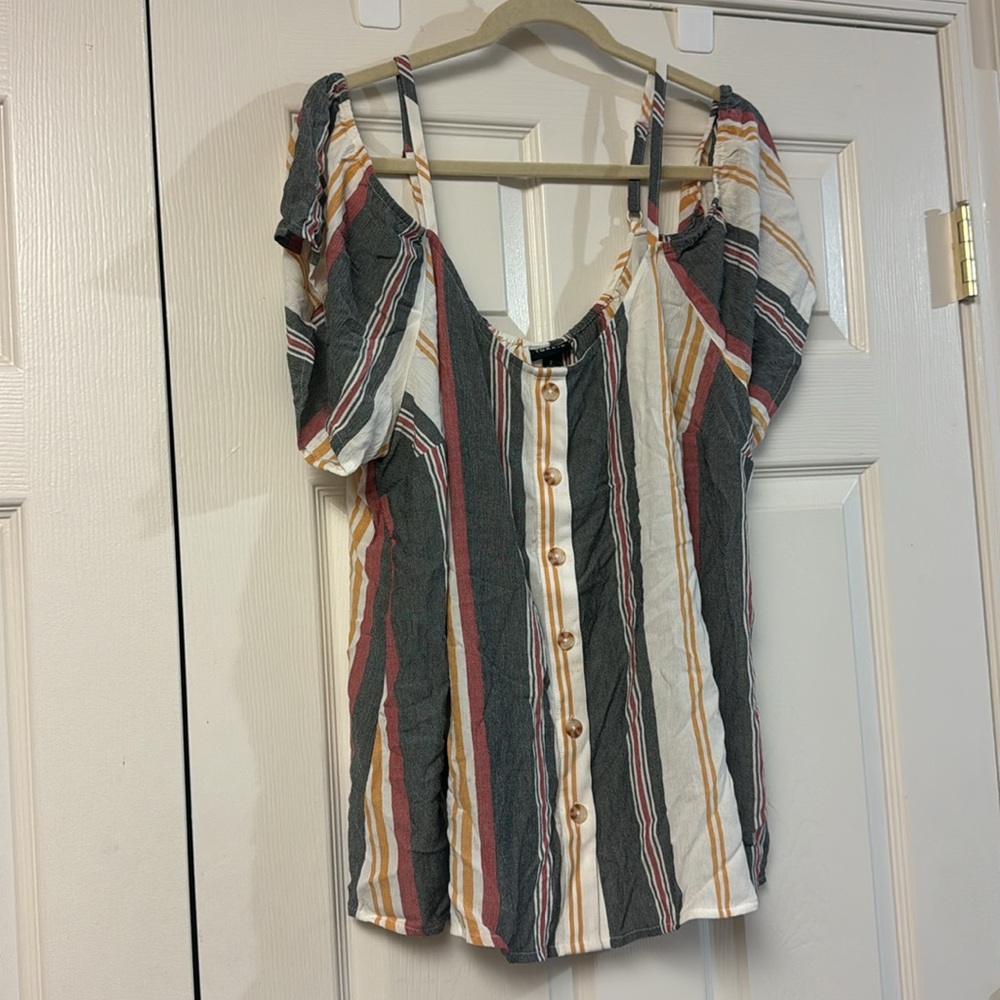 Torrid cream navy red striped boho off the shoulder  button summer top XXL - Picture 2 of 10